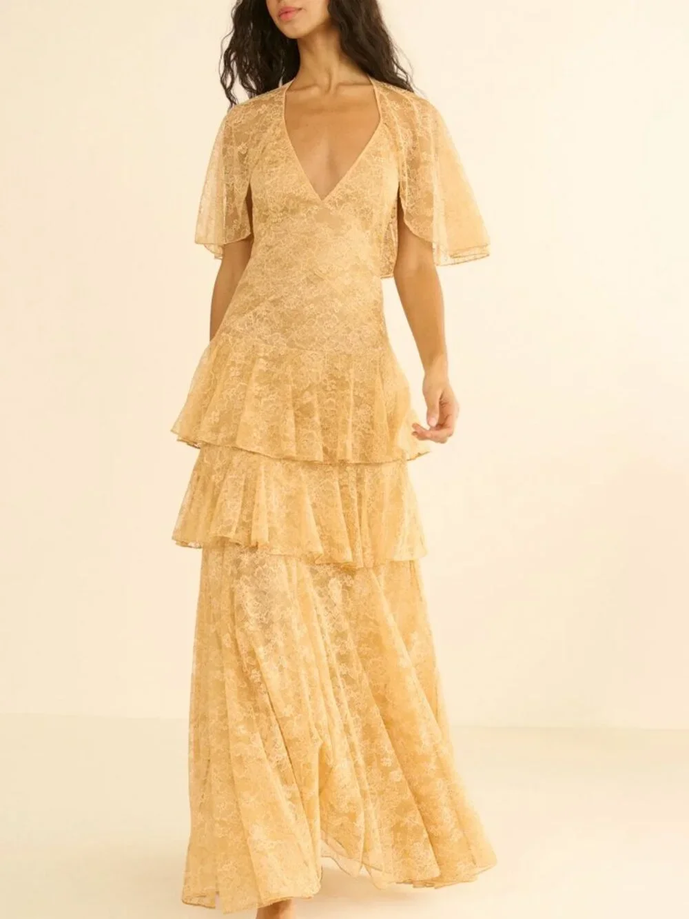 DOEN Gwyneth Maxi Dress Gown Beige Pearl Cream Lace - Picture 4 of 6